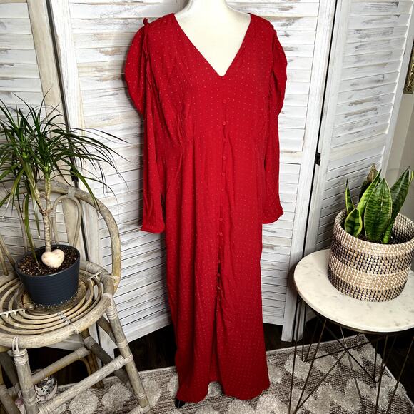 NWT J. CREW Women's PLUS Size 24 Holiday Red Drapey Puff Sleeve Dress Pin Dot - Picture 6 of 16